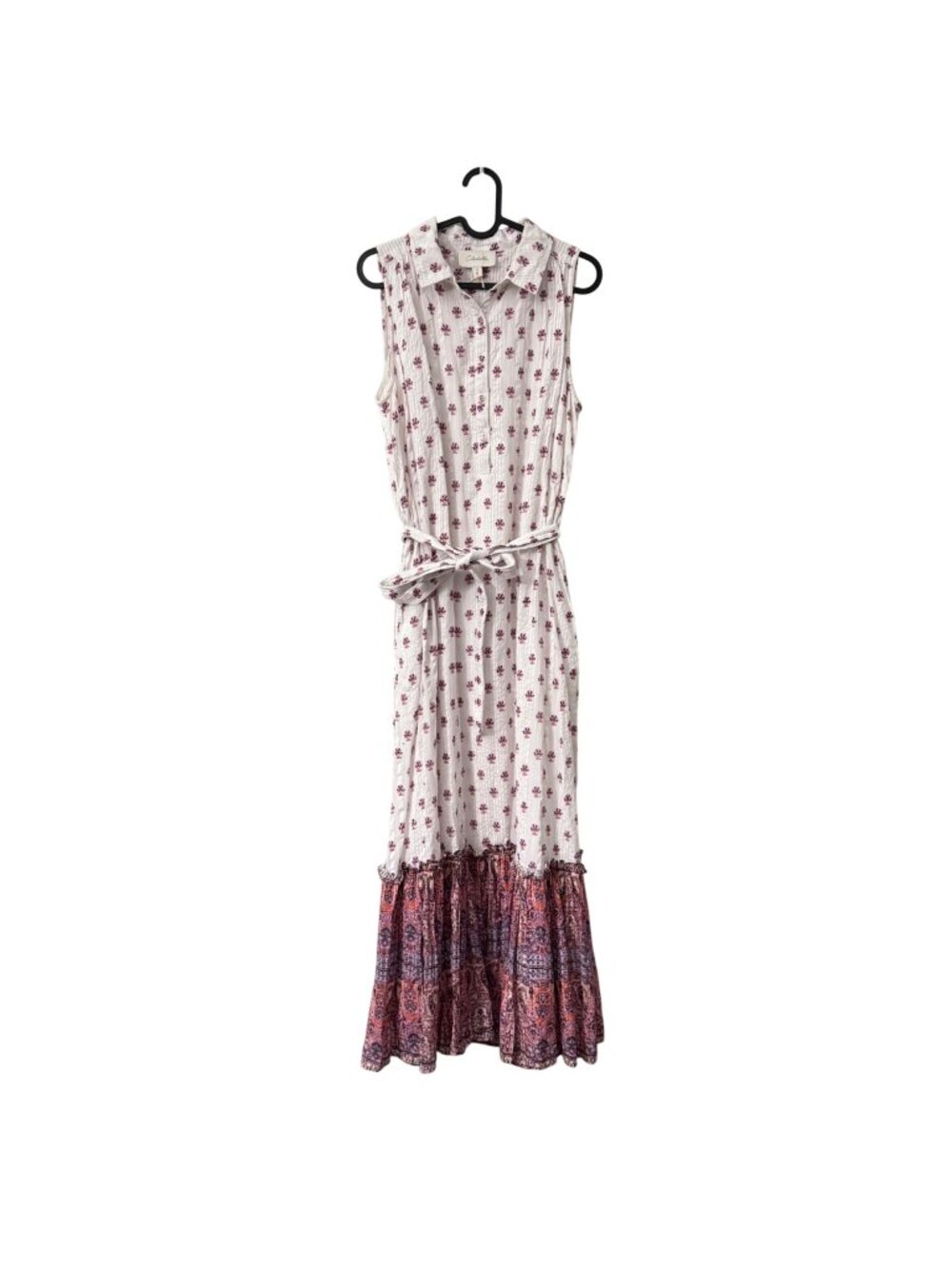 Cleobella Floral Waist Tie Sleeveless Tiered Maxi Dress Womens Size Small
